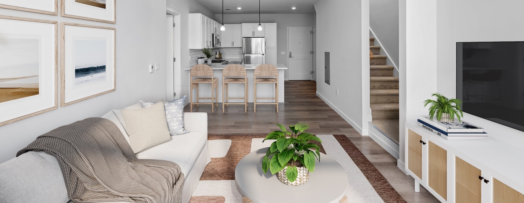 a living room with a couch and a tv